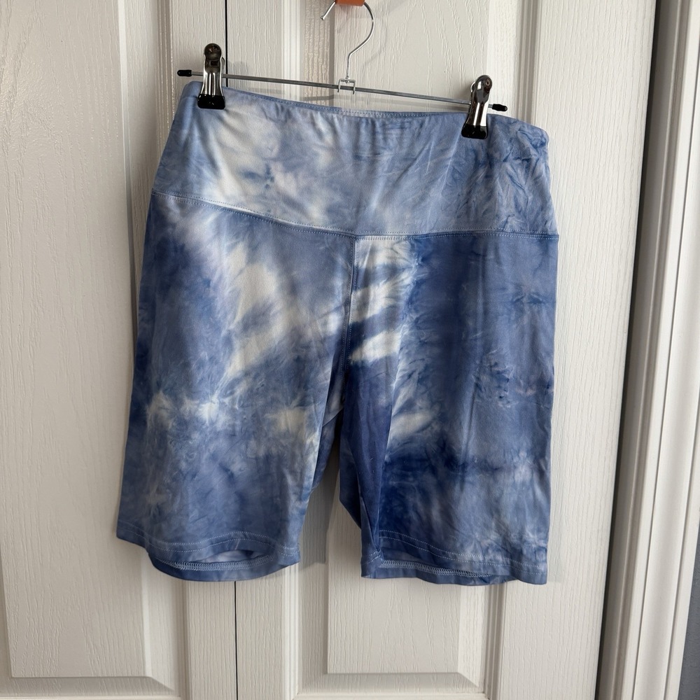 Wallflower Blue White Tie Dye Biker Shorts Women's Size Large Travel Comfy Hike
